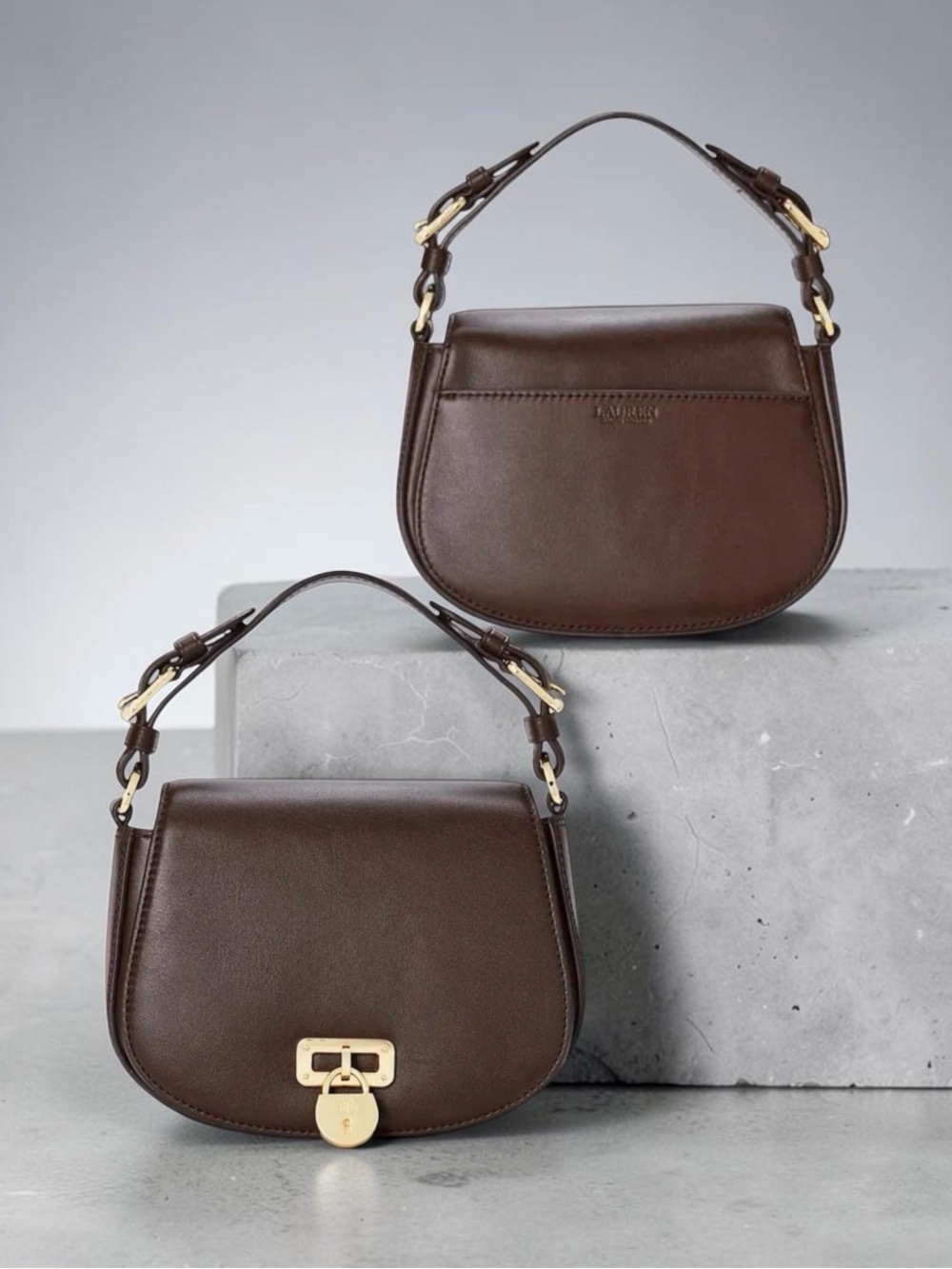 Lauren Ralph Lauren Tanner Medium Leather Crossbody Top Handle Brown NWT Adjust.